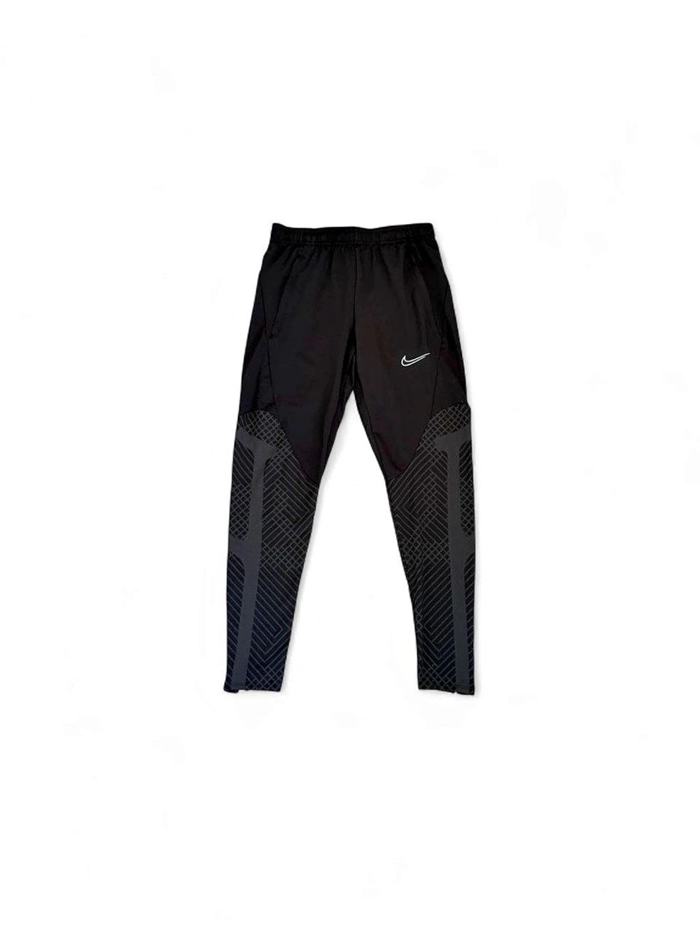 Nike Black Trackpants with Gray Diagonal Stripe Detail – Size S